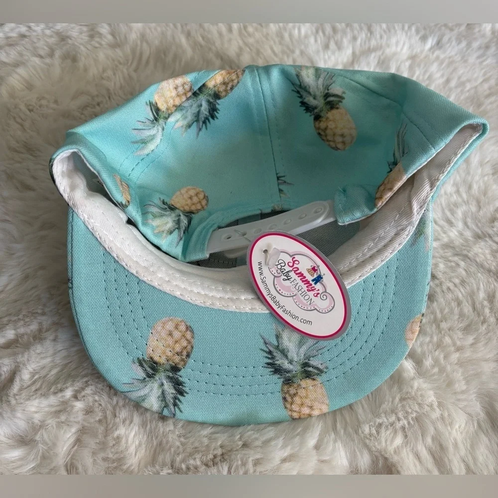 NWT Kid’s Burisil Snapback Hat Teal Multicolor Adjustable Pineapple Cap 6 Panel